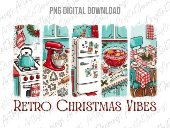 Download Retro Christmas Kitchen Brushstroke PNG - Retro christmas Collection