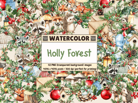 Download Holly Forest Watercolor Clipart - Holly Collection