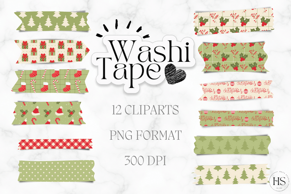 Download 12 Red Retro Christmas Washi Tape Bundle - Retro christmas Collection