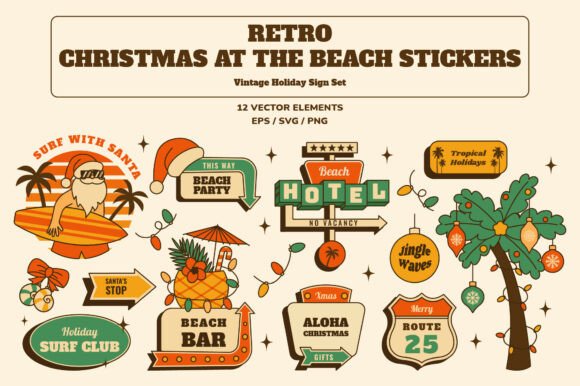 Download Retro Christmas at the Beach Stickers - Retro christmas Collection