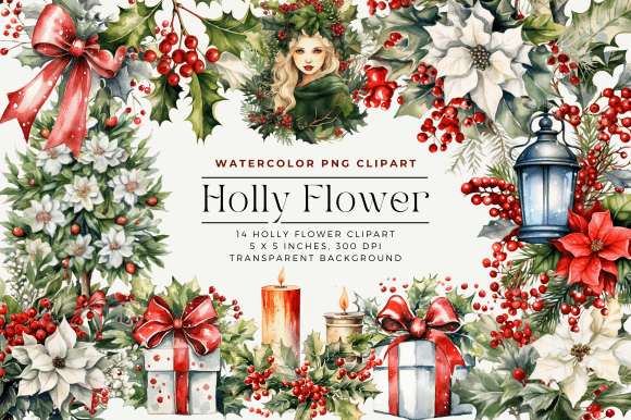 Download Watercolor Holly Flower Clipart - Holly Collection