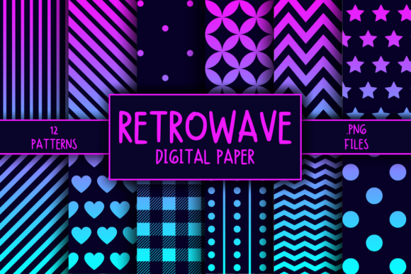 Download Retrowave Pattern Digital Paper - Retrowave Collection