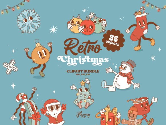 Download Retro Christmas Characters Bundle - Retro christmas Collection