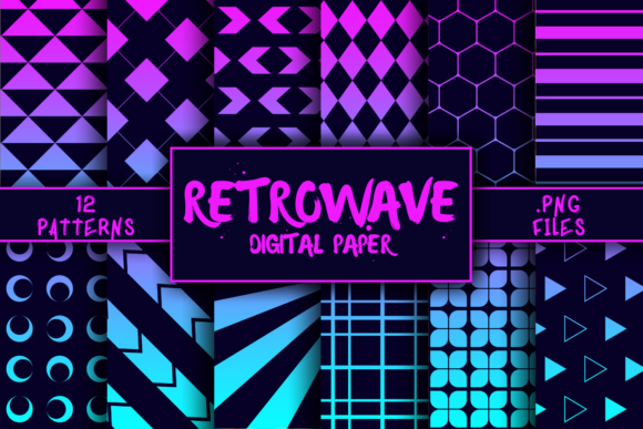 Download Retrowave Pattern Digital Paper - Retrowave Collection