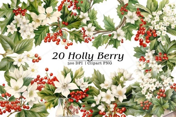 Download Christmas Holly Berry Watercolor Clipart - Holly Collection